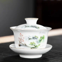 Ceramic Gaiwan Teacup Handmade Tea Tureen Japanese Te Cup Kung Fu Tea Bowl Porcelain Gaiwan for Travel Chawanmushi Bowl With Lid