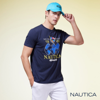 Nautica 男裝 品牌地圖印花短袖T恤-深藍色