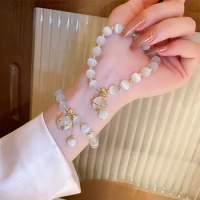 New Trendy Luxury Imitation Jade Beaded Bracelet For Women Round Buddha Prayer Bead Yoga Bangles Good Luck Wealth Amulet Jewelry