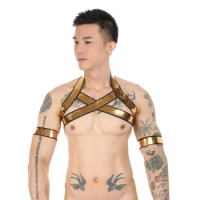 Male Lingerie Golden Harness Men Gay Clothing Tank Top Sexual Body Chest Harness Belt Strap Punk Rave Costumes for Sex