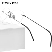 FONEX Titanium Glasses Frame Men 2021 New Rimless Square Eyeglasses Women Frameless Eyewear 855