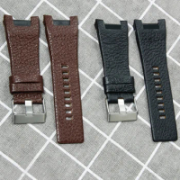 32mm Cowhide Concave Interface Men's Watch Band for Diesel Dz1273 4246 Soft Waterproof Litchi Pattern Special Accessories