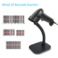 USB Barcode Scanner 1D Handheld Wired Bar Code Reader with Stand Support Paper Code for Supermarket Library Book Shop Logistics