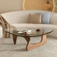 Triangle Coffee Table Modern Coffee Table Wood Base Glass top,Glass Coffee Table,Oval Small Center Table For Living Room