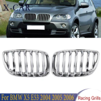 X-CAR 1Pair Chrome Front Hood Kidney Grills Grille Front Bumper Grille Racing Grills Car Styling For BMW X5 E53 2004 2005 2006