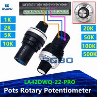 LA42DWQ-22-PRO 1K 2K 5K 10K 20k 50k 500k 22mm Diameter Pots Rotary Potentiometer Converter Governor Inverter Resistance Switch