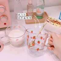 *可愛草莓玻璃杯帶手柄果汁杯早餐牛奶杯水蜜桃少女茶杯
