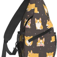 Crossbody Backpack for Men Women Sling Bag Kawaii Corgi Cute Dog Chest Bag Shoulder Bag Lightweight One Strap Backpacks
