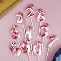 Luxury Pink Blue Diamond Birthday Candles 0-9 Digital Cake Topper Number Wedding Cakes Dessert Decor Birthday Party Supplies
