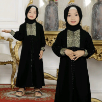 ALMA Exclusive Abaya Hitam Gamis Bordir Turkey Anak Dubai 255 Kombinasi Muslim Panjang Dress Renda W