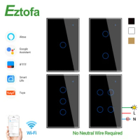 Eztofa Smart Wifi Touch Wall Light Switch, No Neutral Wire, APP Remote Home Drive,Works with Alexa Google ,1/2/3/4 Gang