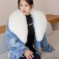 2023 High-end Large Fur Collar Goose Down LiningParka Winter New Short Coat fox fur Denim Fur Coat For Women Fashion