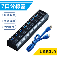 JHS USB3.0 HUB 7埠獨立開關集線器 送變壓器(集線器 分線器 USB擴充 USB延長線 擴展器)