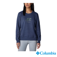 【Columbia 哥倫比亞 官方旗艦】女款-Hart Mountain™LOGO長袖上衣-深藍(UAR54940NY/HF)