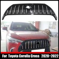 For Toyota Corolla Cross 2020~2022 Car Bumper Hood Grill ABS Front Middle Grille Auto Exterior Parts Gloss Black Grills