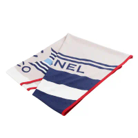 【CHANEL】CC Logo 紅邊條紋海軍風三絲巾(藍色/白色)