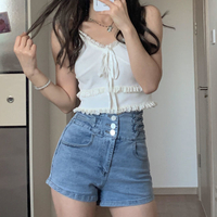 高腰牛仔短褲女夏季新款韓版交叉a字彈力顯瘦直筒闊腿熱褲子