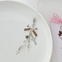 Silver Ribbon & Cross Phone Strap - Hook Accessories HP Gantungan Decor HP