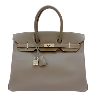 【二手名牌BRAND OFF】HERMES 愛馬仕 大象灰 鴨子藍 Epsom牛皮 Birkin 35 手提包 □Q刻
