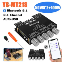 YS-MT21S 50WX2+100W Digital Power Amplifier Board 2.1 Channel Stereo Power Amplifier Module Bluetooth 5.1 CS8673E CHIP AUX+USB