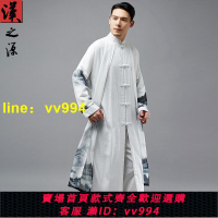 【金牌服飾】假兩件棉麻長衫古風男裝立領中式唐裝演出長袍中國風禪意漢服仙氣