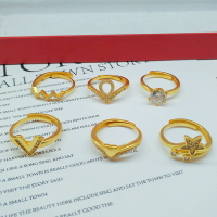 越南沙金鑲鉆女開口戒指黃銅鍍金時尚女士氣質手戒配飾禮品