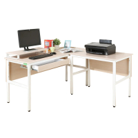 【DFhouse】頂楓150+90公分大L型工作桌+1抽屜+桌上架-白楓木色