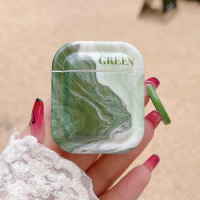 Green Marble Gradient Square Case For Airpods 3 Pro 2 Earphone Charging Box Cover For Apple Airpod 1/2 Soft Fresh Shell Hook