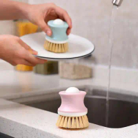 Cast Iron Skillet Cleaner Ergonomic Handle Kitchen Pot Brush Dish Scrubber Set with High-density Sisal Bristles for Pots Pans