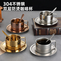 304 stainless steel double-layer water cup, coffee cup, household milk cup, office tea cup with lid,