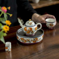 陶福氣中式干泡盤茶盤家用小型茶臺功夫茶具輕奢陶瓷壺承茶桌擺件