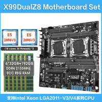 X99 Dual Z8 motherboard LGA2011-3 kit Intel Xeon E5 2696 V3 Dual CPU 6*32GB=192GB 2133MH DDR4 ECC REG RAM Server Mainboard KIt