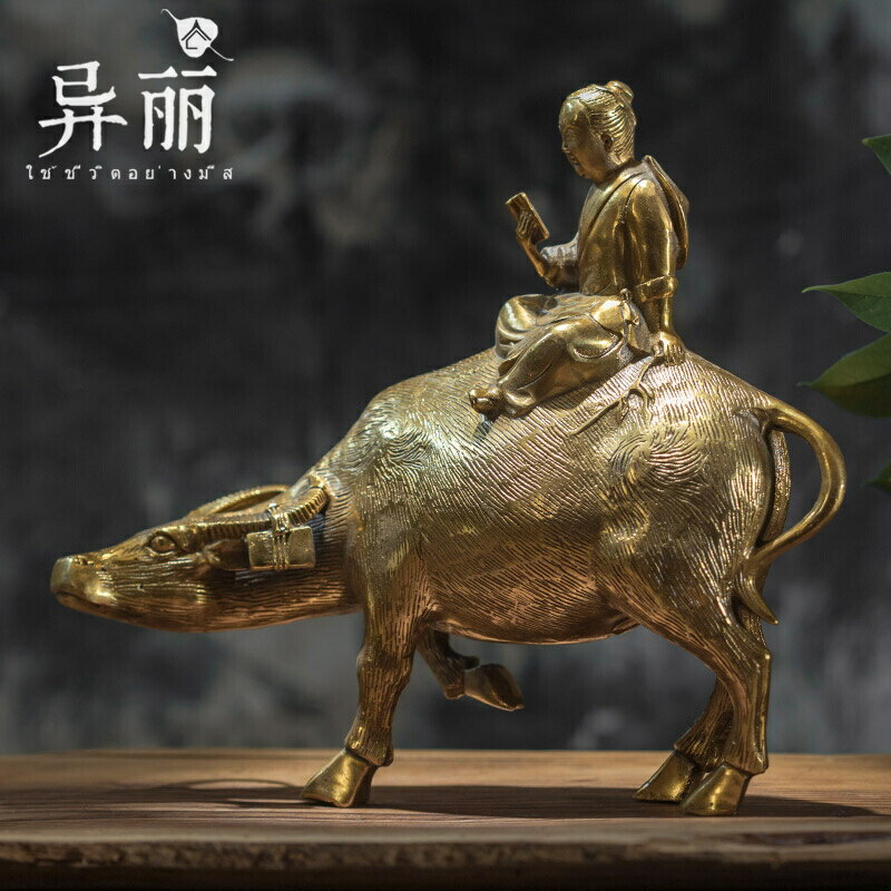 古い 牧童牛 置物／大正・昭和初期 牧童騎牛 金属工芸品