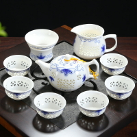 景德鎮青花玲瓏瓷功夫茶具套裝整套陶瓷家用中式釉中彩泡茶壺茶杯