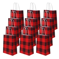 100Pcs/Lot Red and Black Plaid Christmas Paper Party Bags Kraft Gift Bag with Handle for Christmas Celebrations