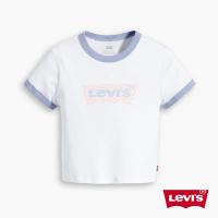 Levis 女款 復古滾邊短版T恤 / 修身版型 / 馬賽克拼貼Logo 白