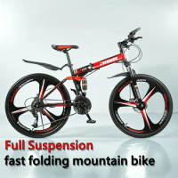 26 inch MTB Variable Speed Folding Bicycle Full Suspension Cross Country Bike Dual Disc Soft Tail Mountain Bike off-road racing