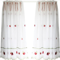 Rod Pocket Voile Short Curtain Cute Strawberry Embroidered Half-Curtain For Kitchen Door Drape Cafe Small Window Sheer Valance
