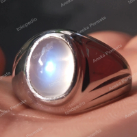 Cincin Batu Akik Natural Moonstone Biduri Bulan Ceylon Ring Titanium