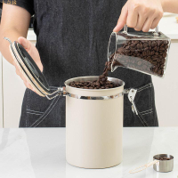 茶葉干果儲存罐咖啡粉密封罐帶勺日期1.8L 咖啡豆密封罐304不銹鋼
