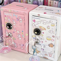 Desktop Iron Money Box Safe Cinnamoroll My Melody Student Guka Decorative Stickers Storage Key Cabin