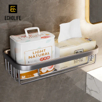 【EchoLife】2入-太空鋁浴室衛生紙架 面紙架 免打孔紙巾架 置物架 廁所收納架(長方形款)