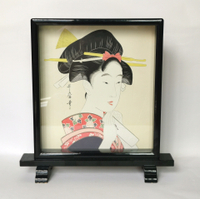 日本書畫精品  屏風式立框畫 實木大漆畫框 額立 中古品 茶
