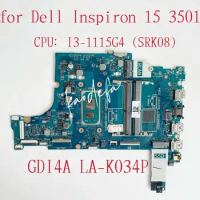 LA-K034P Mainboard For Dell Inspiron 15 3501 Laptop Motherboard CPU: I3-1115G4 CN-0PY8NM 0PY8NM PY8NM CN-0FTXD9 0FTXD9 FTXD9