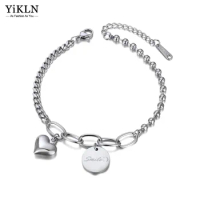 YiKLN Fashion Stainless Steel Smile Tag Heart Charm Bracelets For Women Bohemia Rose Gold Chain Link Bracelet Jewelry YB20086