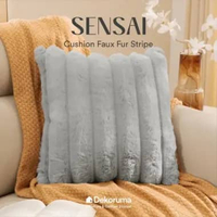 Dekoruma SENSAI Cushion Faux Fur Stripe / Bantal Hias Motif Bulu / Sofa Cushion Dekorasi Grey