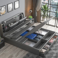 Simple Wooden Large Bed Designer Master Storage Modern Design Bed Bedframe Floor Muebles Para Dormitorio Nordic Furniture