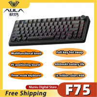 AULA F75 three-mode mechanical keyboard 4000mAh battery life metal knob 75% equipped with two-color PBT PC gaming keyboard