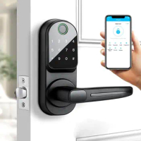 ttlock Smart Lock Fingerprint Door Lock Keyless Entry Door Lock with Reversible Handle Matte Black