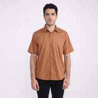 Larusso LARUSSO Kemeja Big Size Poplin Slim Fit Pria Lengan Pendek - Mocha